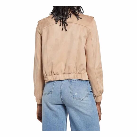 BLANKNYC Faux Suede Moto Bomber Jacket Sand Dune Tan Long Sleeve Zip-Up L - Picture 5 of 13